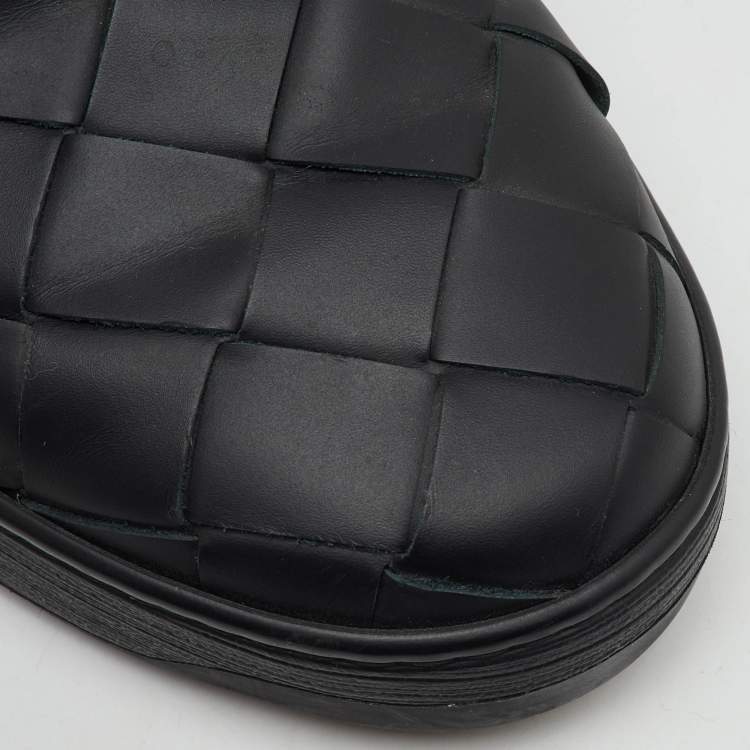 Pre Owned Bottega Veneta Black Leather Dodger Slip On Sneakers Size 46