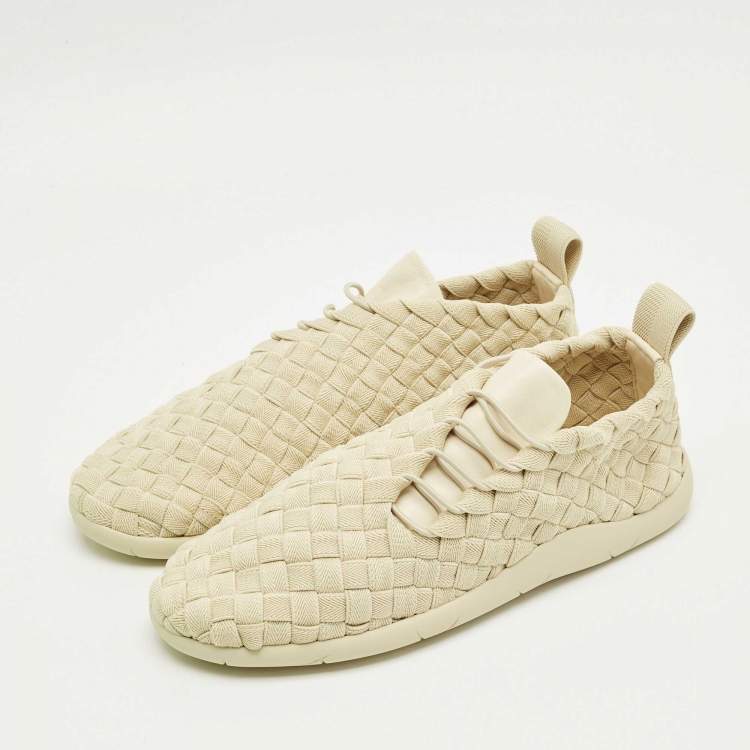 Pre Owned Bottega Veneta Cream Intrecciato Elastic Fabric Elasticated Sneakers Size 41.5