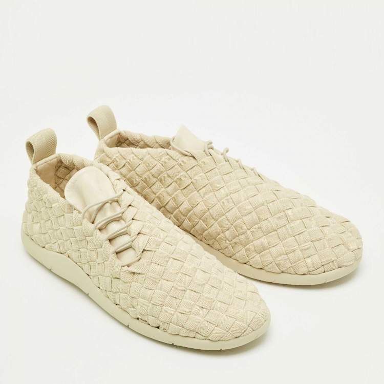 Pre Owned Bottega Veneta Cream Intrecciato Elastic Fabric Elasticated Sneakers Size 41.5