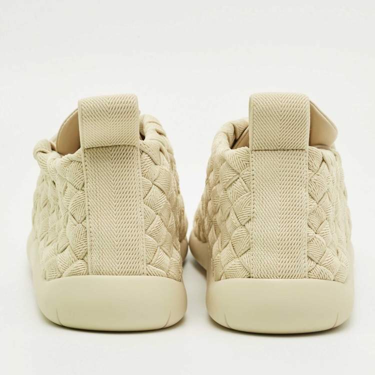Pre Owned Bottega Veneta Cream Intrecciato Elastic Fabric Elasticated Sneakers Size 41.5