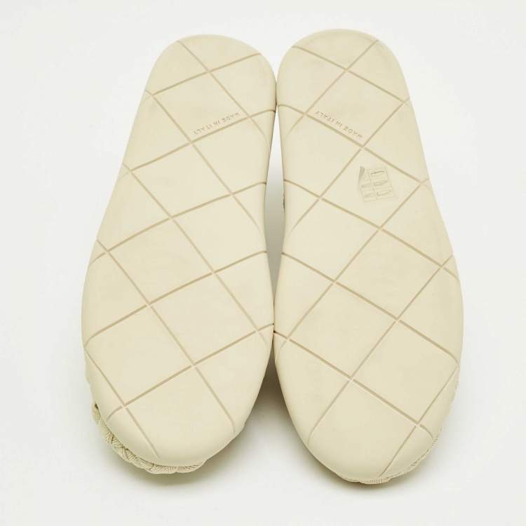Pre Owned Bottega Veneta Cream Intrecciato Elastic Fabric Elasticated Sneakers Size 41.5