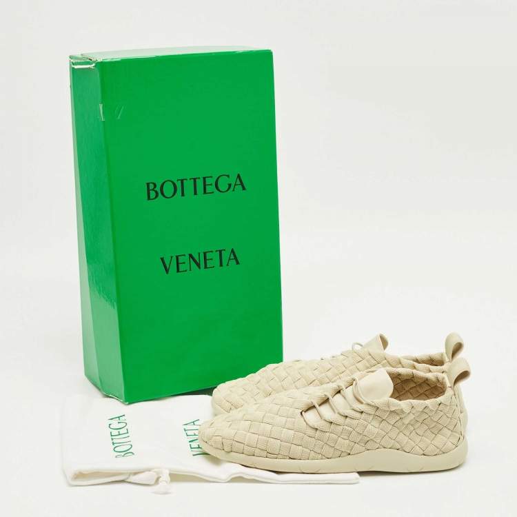 Pre Owned Bottega Veneta Cream Intrecciato Elastic Fabric Elasticated Sneakers Size 41.5
