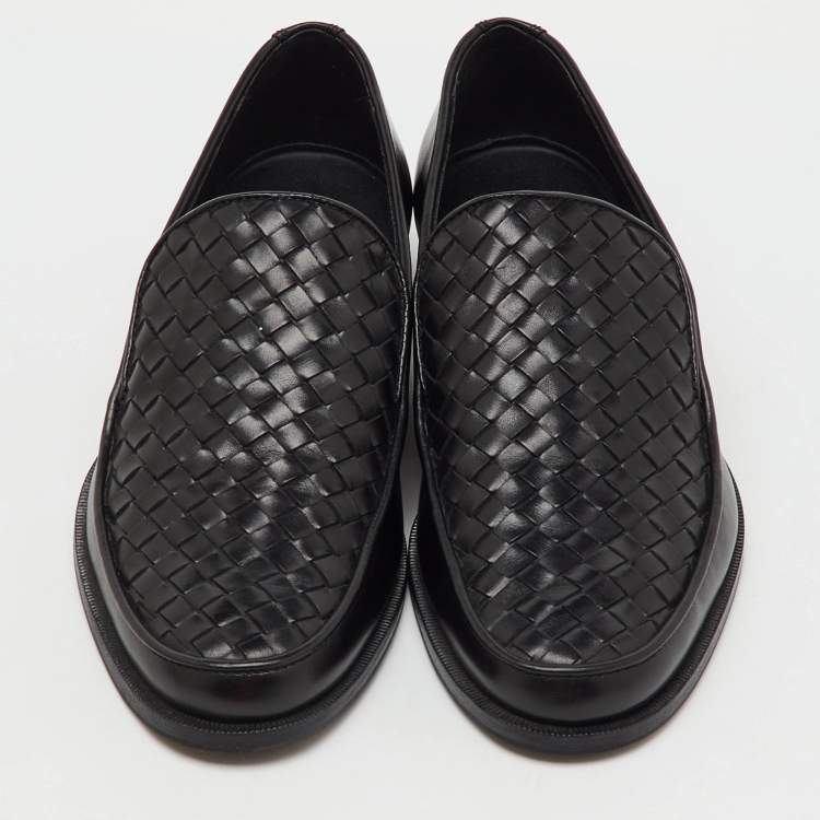 Pre Owned Bottega Veneta Black Intrecciato Leather Slip On Loafers Size 39