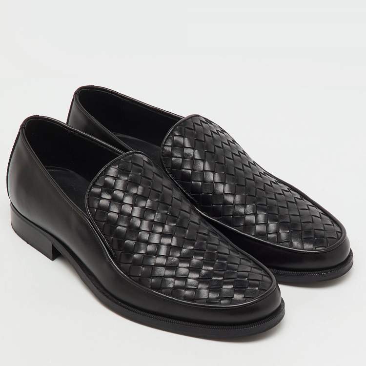 Pre Owned Bottega Veneta Black Intrecciato Leather Slip On Loafers Size 39