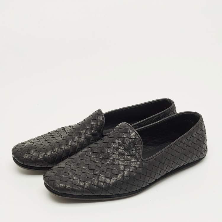 Pre Owned Bottega Veneta Black Woven Leather Smoking Slippers Size 42