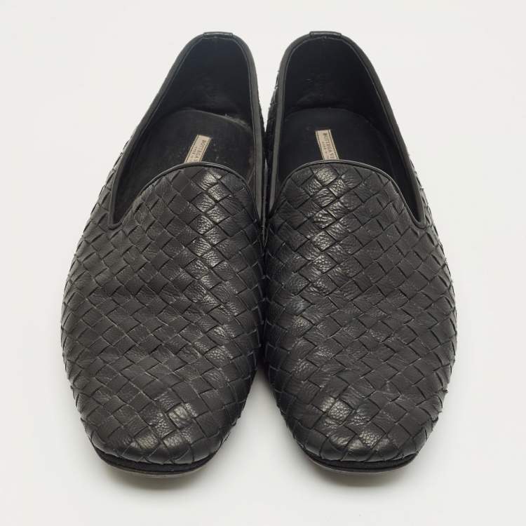 Pre Owned Bottega Veneta Black Woven Leather Smoking Slippers Size 42