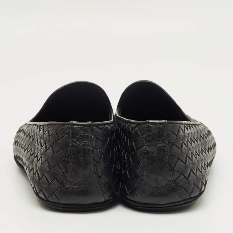 Pre Owned Bottega Veneta Black Woven Leather Smoking Slippers Size 42