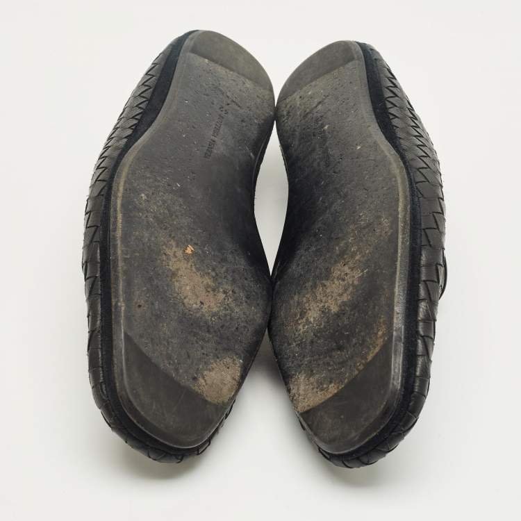 Pre Owned Bottega Veneta Black Woven Leather Smoking Slippers Size 42