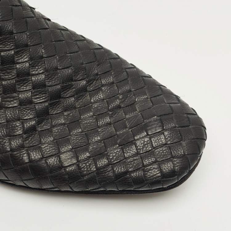 Pre Owned Bottega Veneta Black Woven Leather Smoking Slippers Size 42