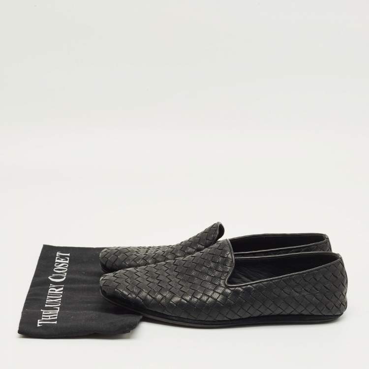 Pre Owned Bottega Veneta Black Woven Leather Smoking Slippers Size 42