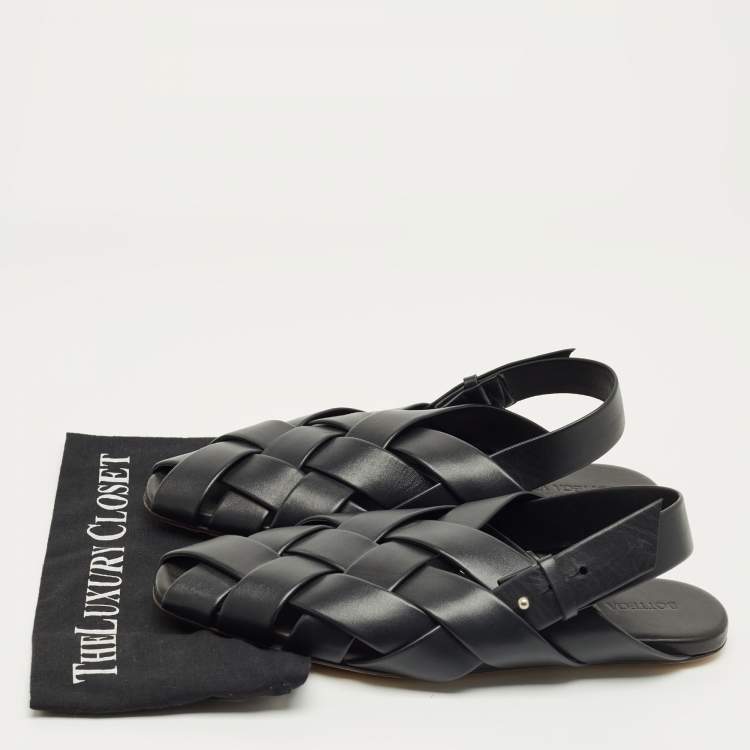 Pre Owned Bottega Veneta Black Leather Alfie Slingback Flat Sandals Size 42