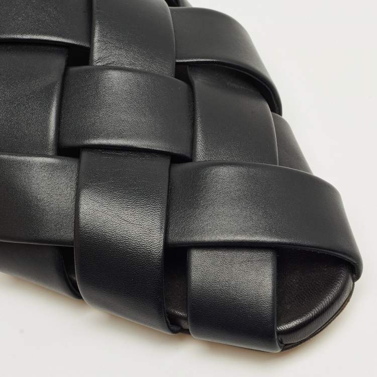 Pre Owned Bottega Veneta Black Leather Alfie Slingback Flat Sandals Size 42