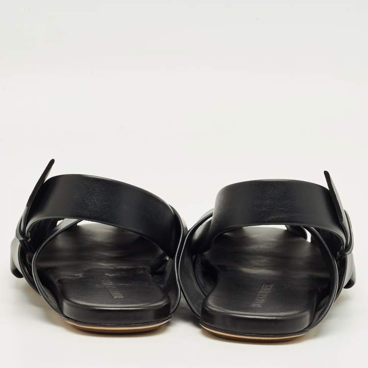Pre Owned Bottega Veneta Black Leather Alfie Slingback Flat Sandals Size 42