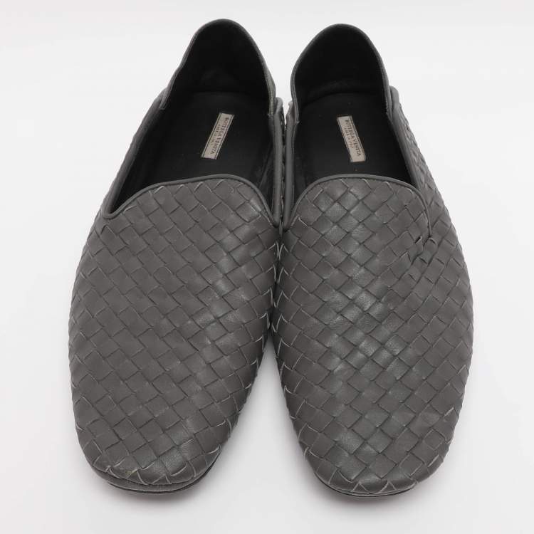 Pre Owned Bottega Veneta Grey Intrecciato Leather Smoking Slippers Size 42
