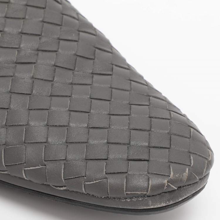 Pre Owned Bottega Veneta Grey Intrecciato Leather Smoking Slippers Size 42