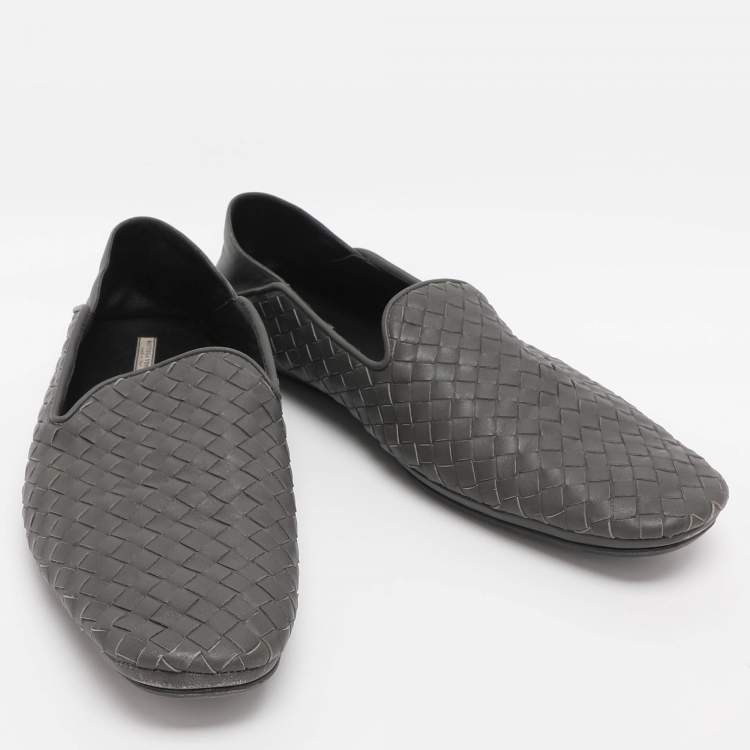 Pre Owned Bottega Veneta Grey Intrecciato Leather Smoking Slippers Size 42