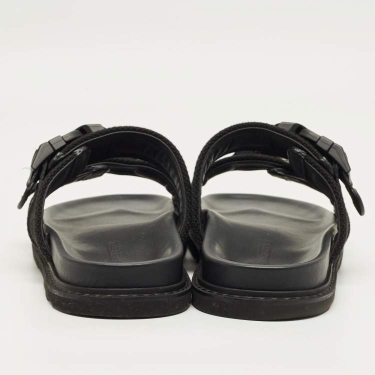 Pre Owned Bottega Veneta Black Fabric Logo Flat Slide Size 43