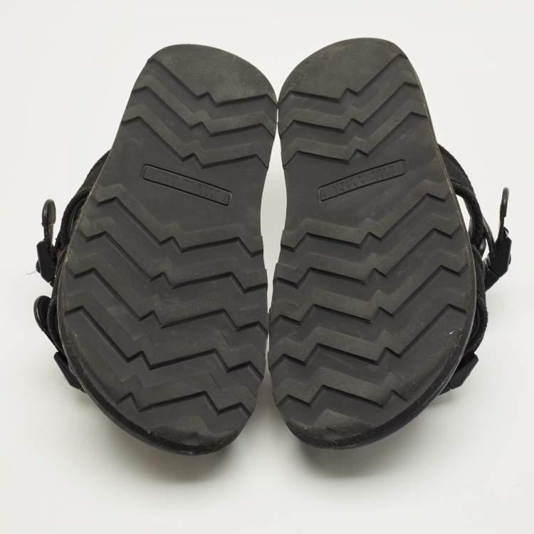 Pre Owned Bottega Veneta Black Fabric Logo Flat Slide Size 43