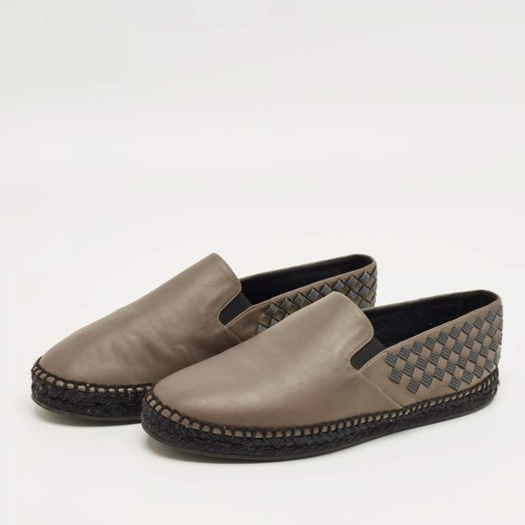 Pre Owned Bottega Veneta Dark Green Leather Intrecciato Espadrille Flats Size 42