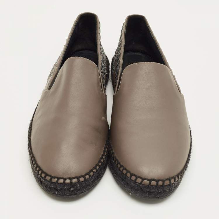 Pre Owned Bottega Veneta Dark Green Leather Intrecciato Espadrille Flats Size 42