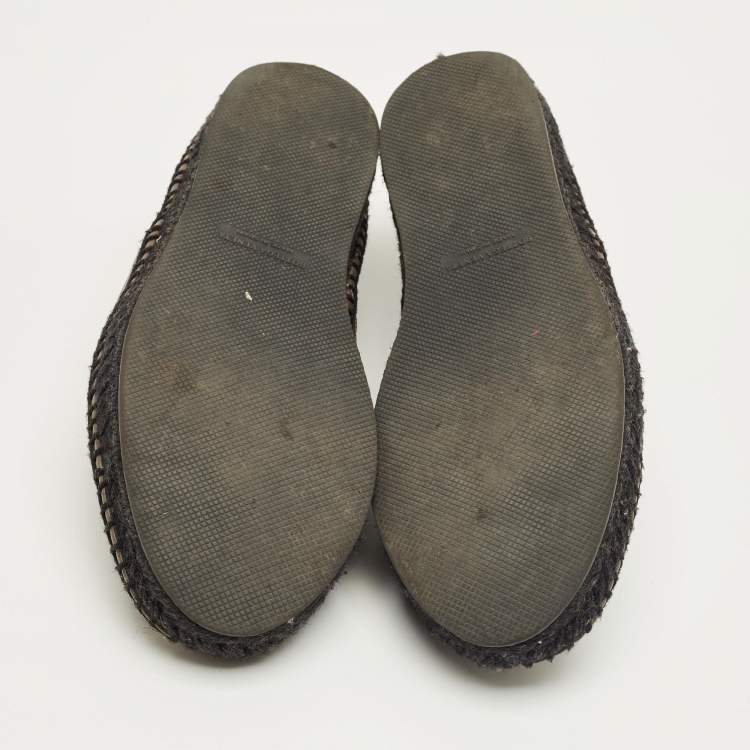 Pre Owned Bottega Veneta Dark Green Leather Intrecciato Espadrille Flats Size 42