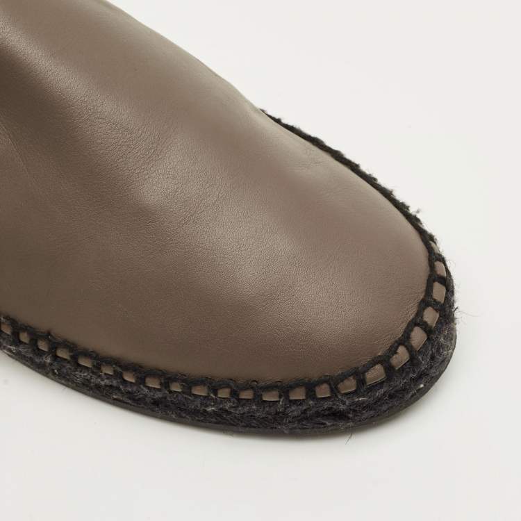 Pre Owned Bottega Veneta Dark Green Leather Intrecciato Espadrille Flats Size 42