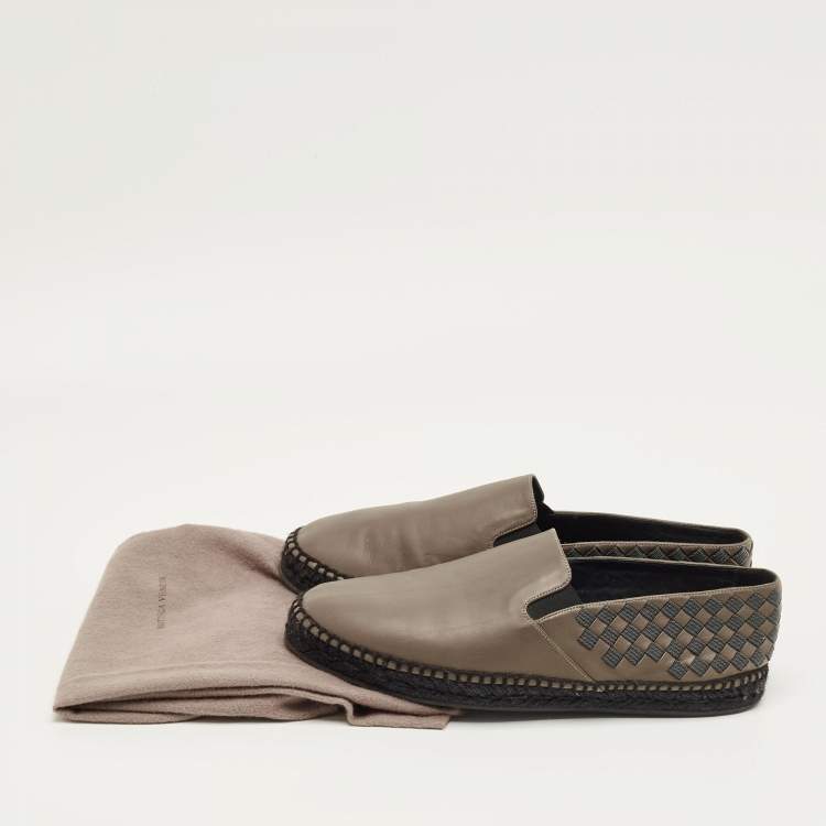 Pre Owned Bottega Veneta Dark Green Leather Intrecciato Espadrille Flats Size 42