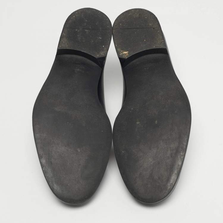 Pre Owned Bottega Veneta Black Leather Intrecciato Loafers Size 42