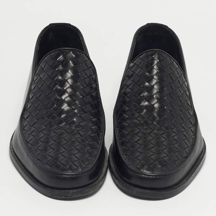 Pre Owned Bottega Veneta Black Leather Intrecciato Loafers Size 42