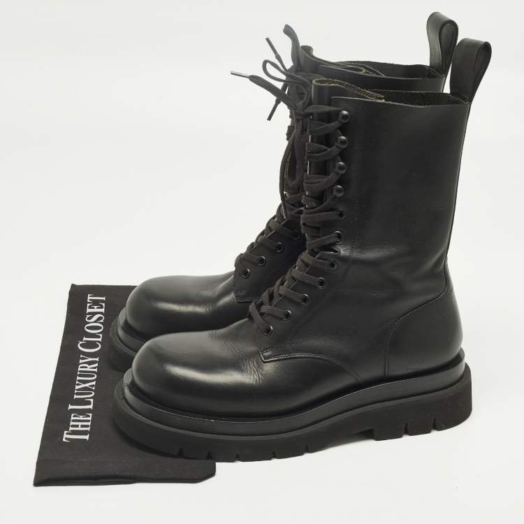 Pre Owned Bottega Veneta Size 41 Black Leather Combat Boots
