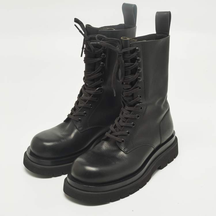 Pre Owned Bottega Veneta Size 41 Black Leather Combat Boots