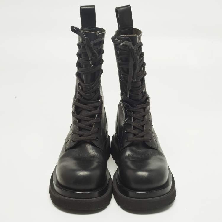 Pre Owned Bottega Veneta Size 41 Black Leather Combat Boots