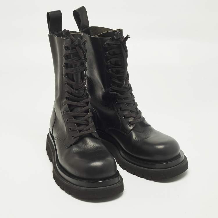 Pre Owned Bottega Veneta Size 41 Black Leather Combat Boots