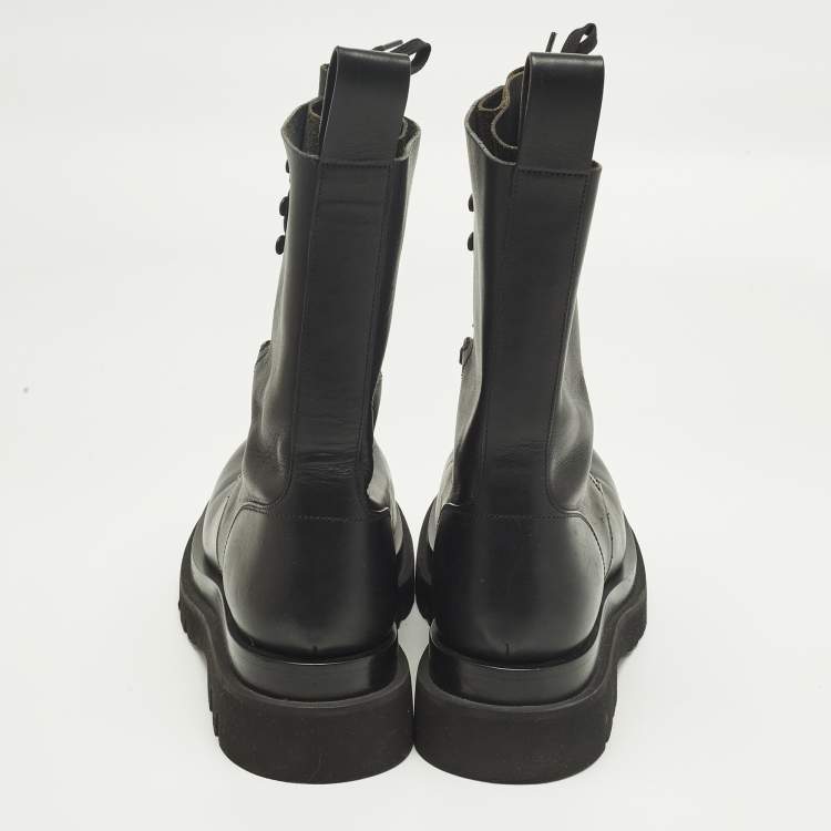 Pre Owned Bottega Veneta Size 41 Black Leather Combat Boots