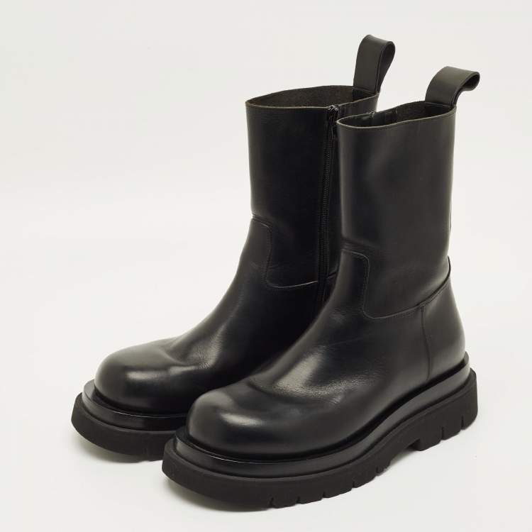 Pre Owned Bottega Veneta Lug Size 41 Black Leather Combat Boots
