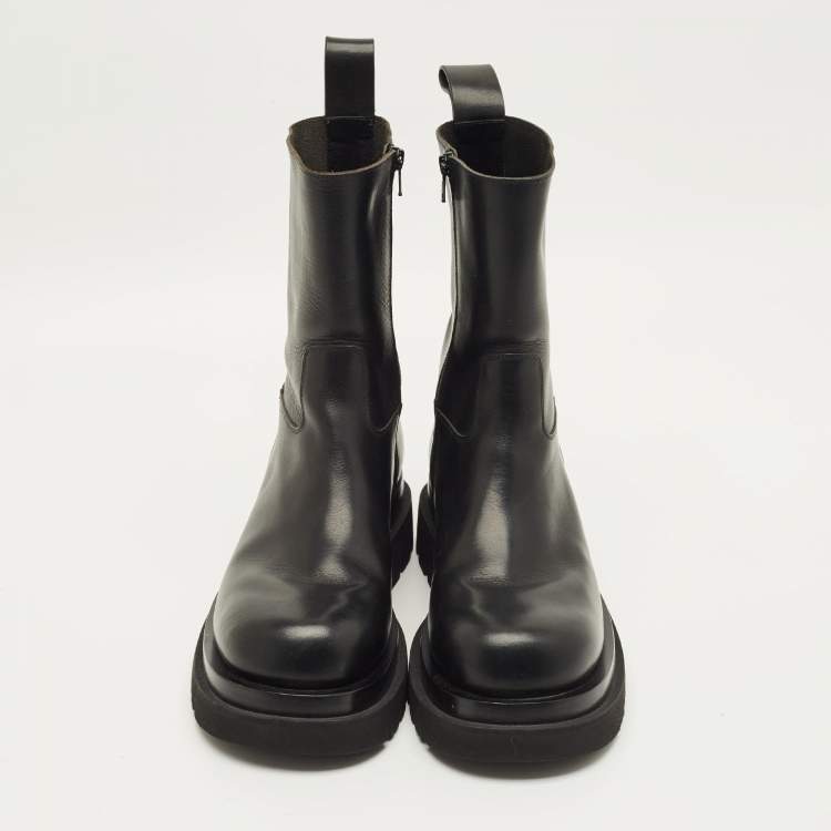 Pre Owned Bottega Veneta Lug Size 41 Black Leather Combat Boots