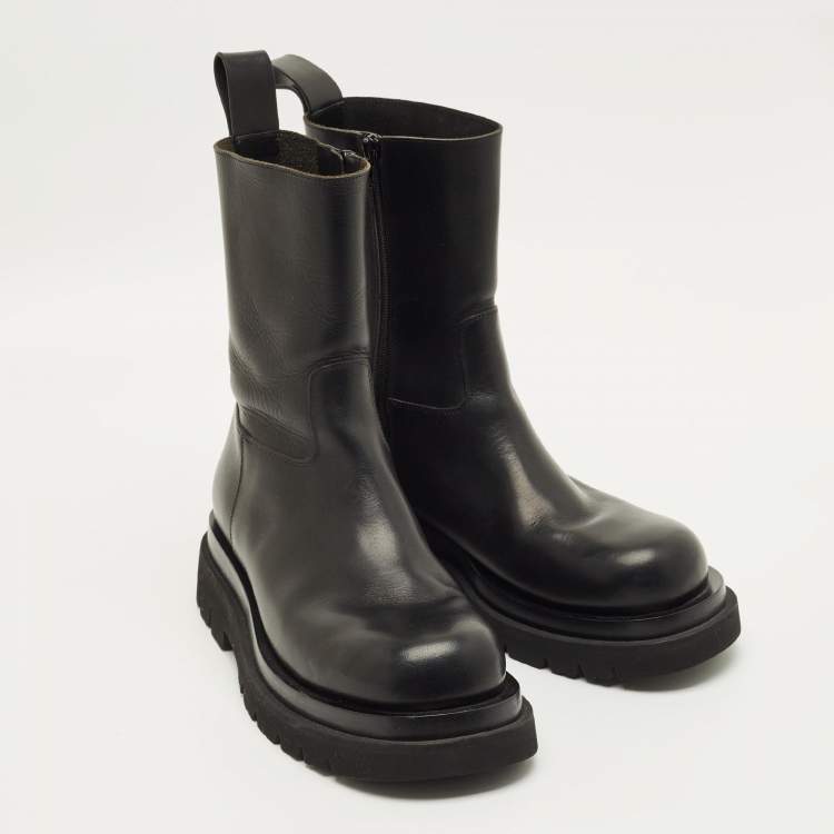 Pre Owned Bottega Veneta Lug Size 41 Black Leather Combat Boots