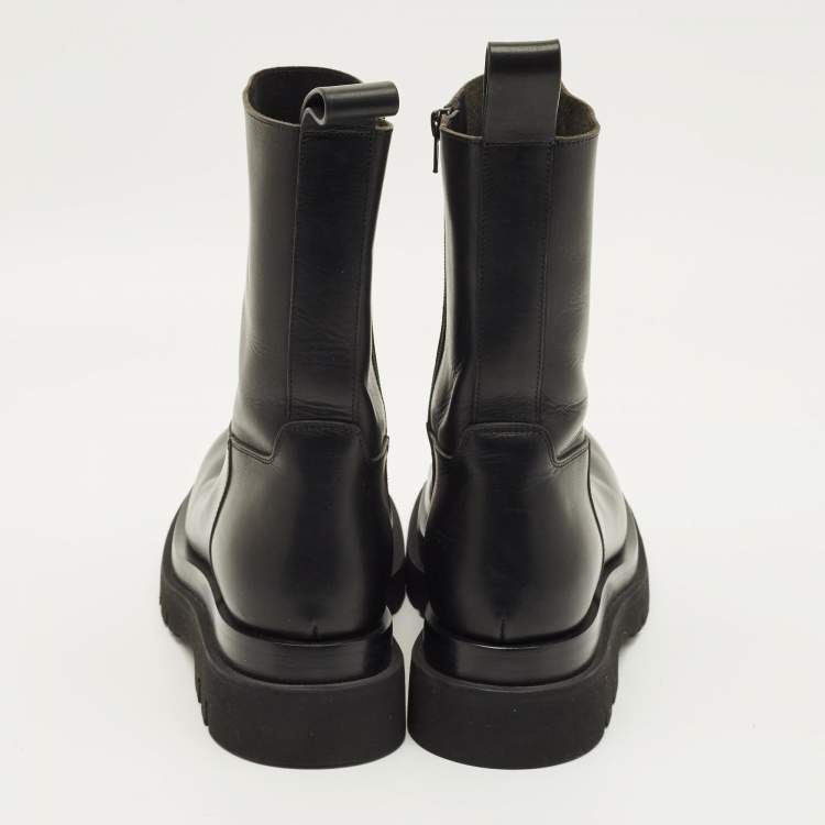 Pre Owned Bottega Veneta Lug Size 41 Black Leather Combat Boots