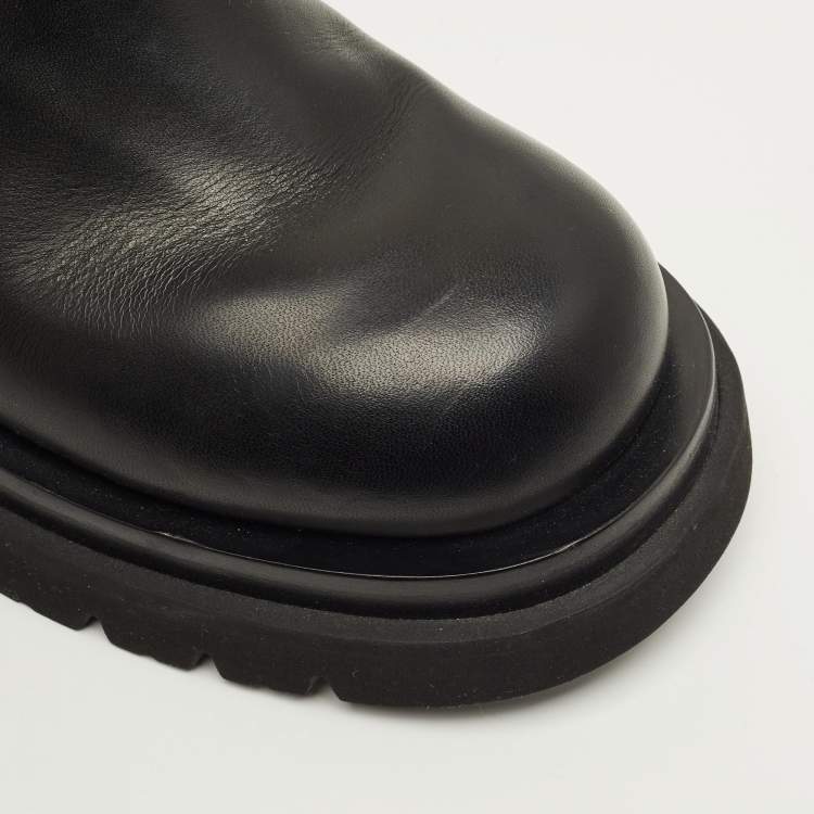 Pre Owned Bottega Veneta Lug Size 41 Black Leather Combat Boots