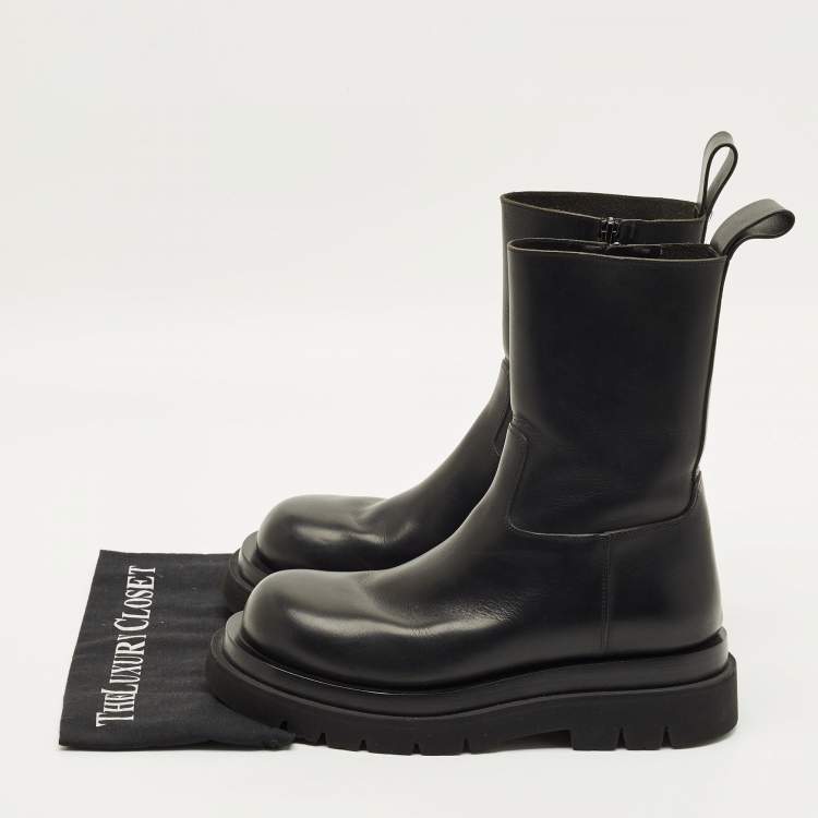 Pre Owned Bottega Veneta Lug Size 41 Black Leather Combat Boots