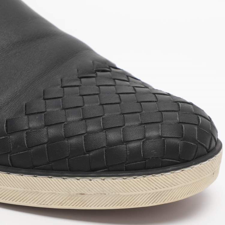 Pre Owned Bottega Veneta Dodger Size 44.5 Black Intrecciato Leather Slip On Sneakers
