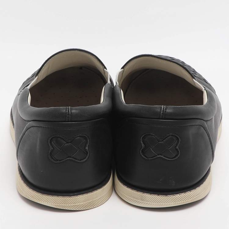 Pre Owned Bottega Veneta Dodger Size 44.5 Black Intrecciato Leather Slip On Sneakers