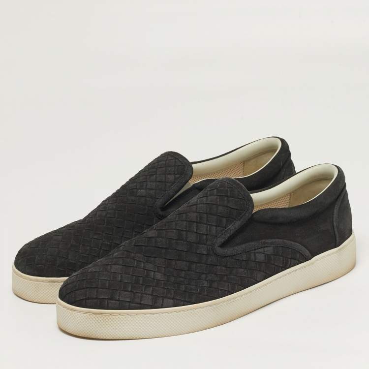 Pre Owned Bottega Veneta Dodger Size 44.5 Black intrecciato Suede Slip On Sneakers