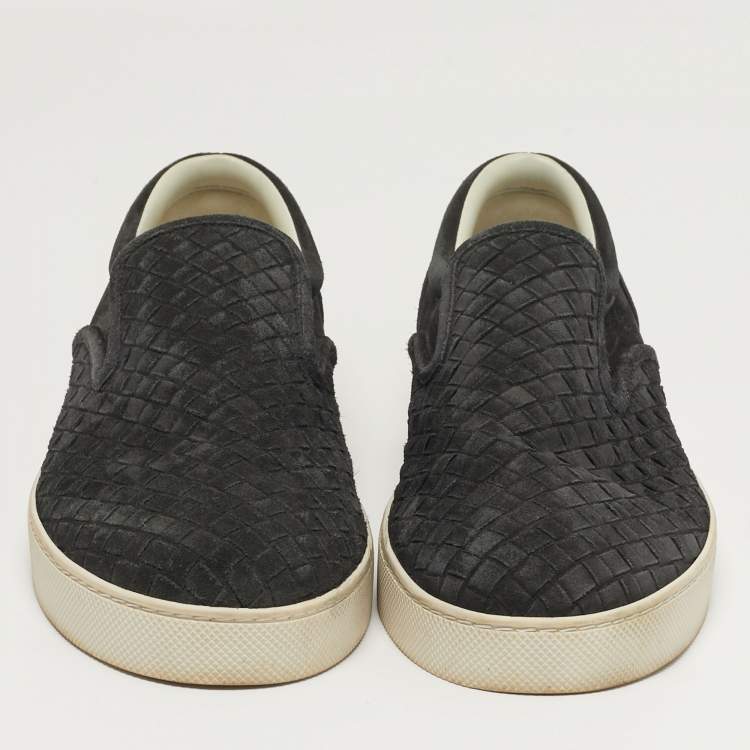 Pre Owned Bottega Veneta Dodger Size 44.5 Black intrecciato Suede Slip On Sneakers