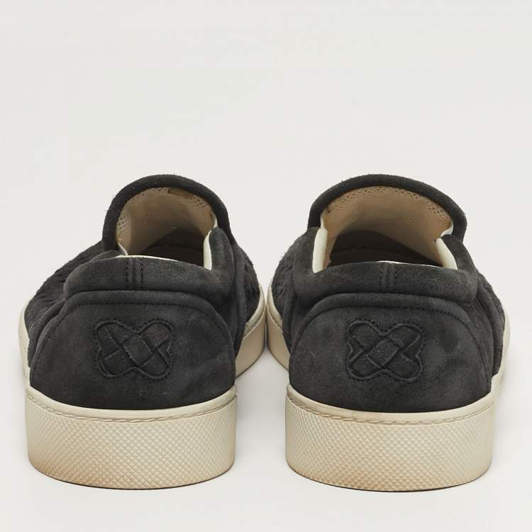 Pre Owned Bottega Veneta Dodger Size 44.5 Black intrecciato Suede Slip On Sneakers