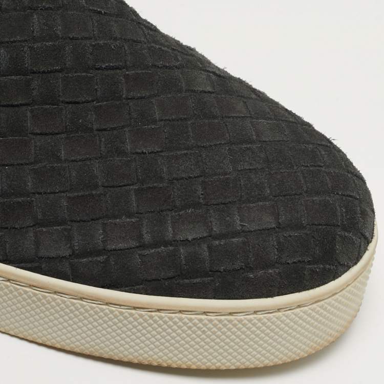 Pre Owned Bottega Veneta Dodger Size 44.5 Black intrecciato Suede Slip On Sneakers