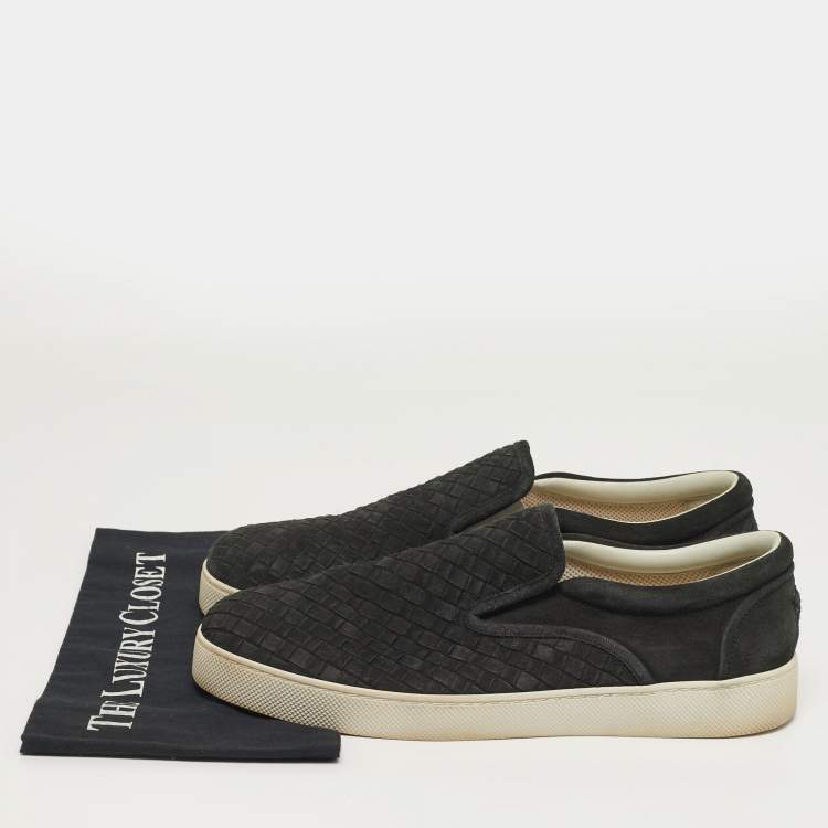 Pre Owned Bottega Veneta Dodger Size 44.5 Black intrecciato Suede Slip On Sneakers
