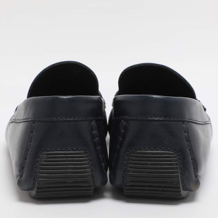 Pre Owned Bottega Veneta Wave Driver Size 41.5 Navy Blue Leather Penny Loafers