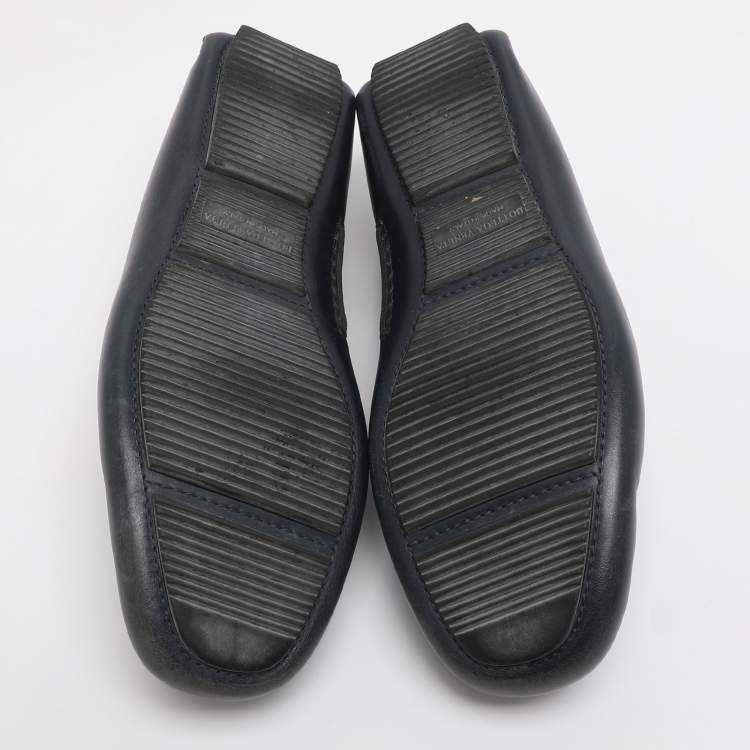 Pre Owned Bottega Veneta Wave Driver Size 41.5 Navy Blue Leather Penny Loafers