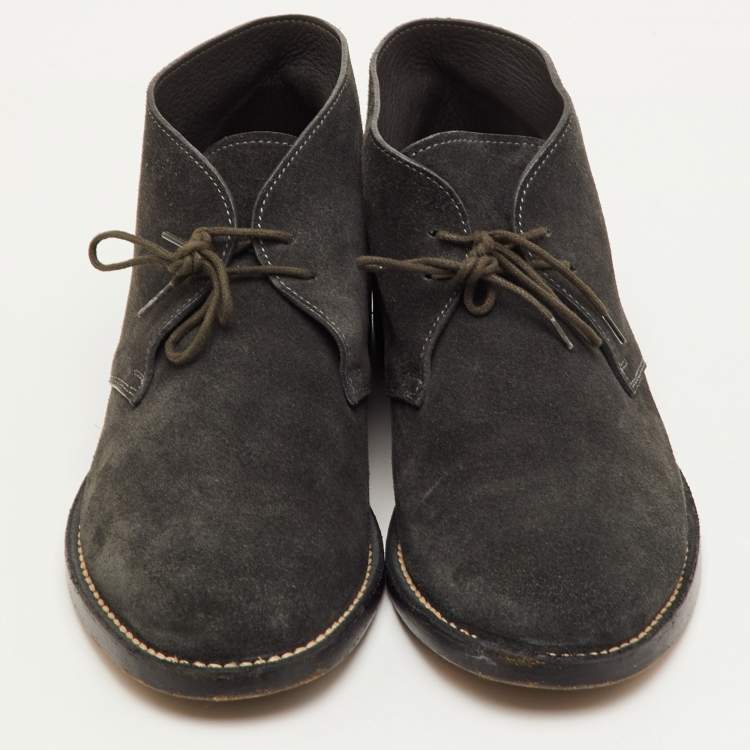 Pre Owned Bottega Veneta Size 40 Dark Grey Suede Ankle Derby Boots